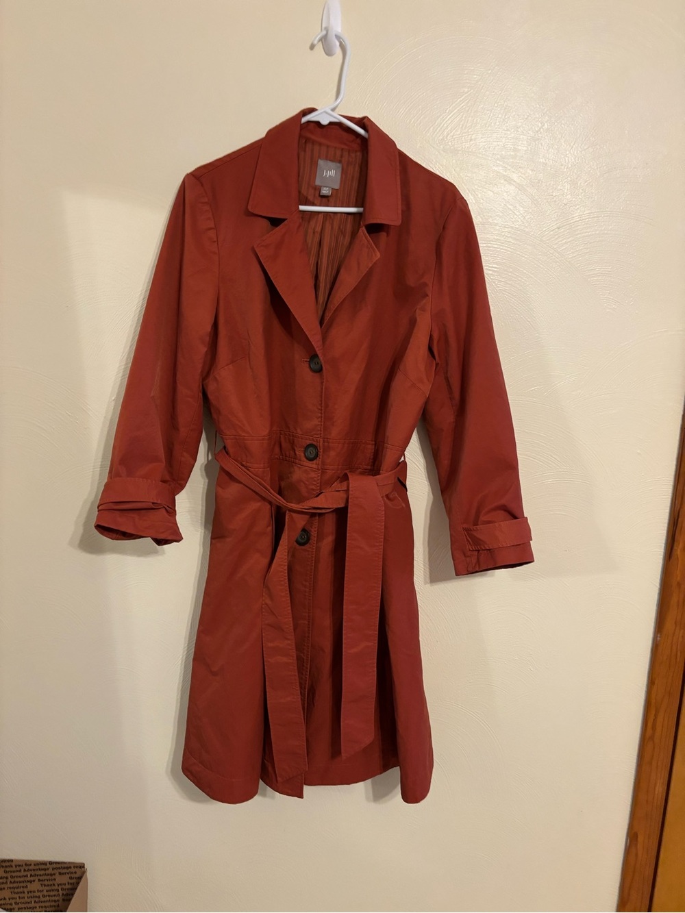 J. Jill XLP Petite Rust Belted Lightweight Trench Coat Cotton Blend